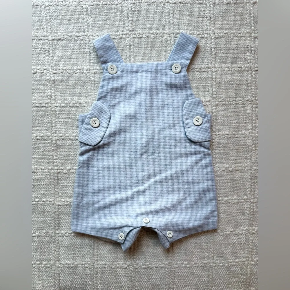 Paz Rodríguez Blue Gingham baby short overalls